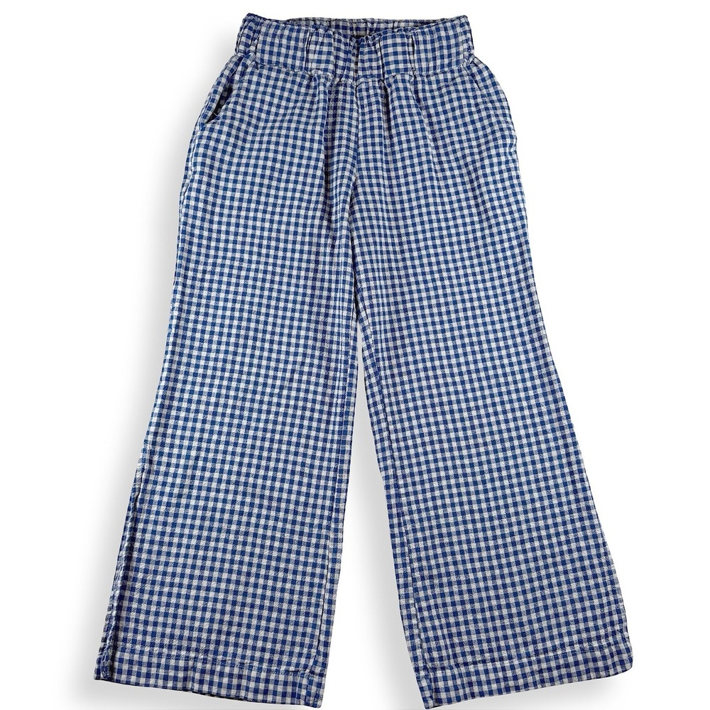 Indigo Rein Blue White Gingham Linen Blend Wide Leg Pants Small Cottagecore